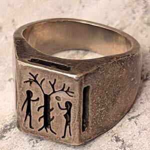 12 grams 925 Sterling Vintage Ring Adam & Eve Garden of Eden